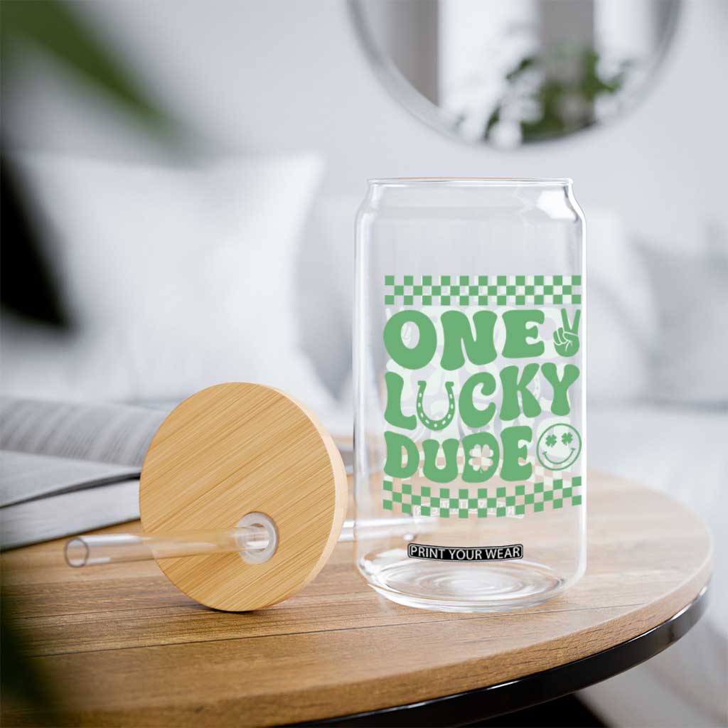 Funny One Lucky Dude Glass Can St Patrick's Day Clover Horseshoe TS11 Print Your Wear