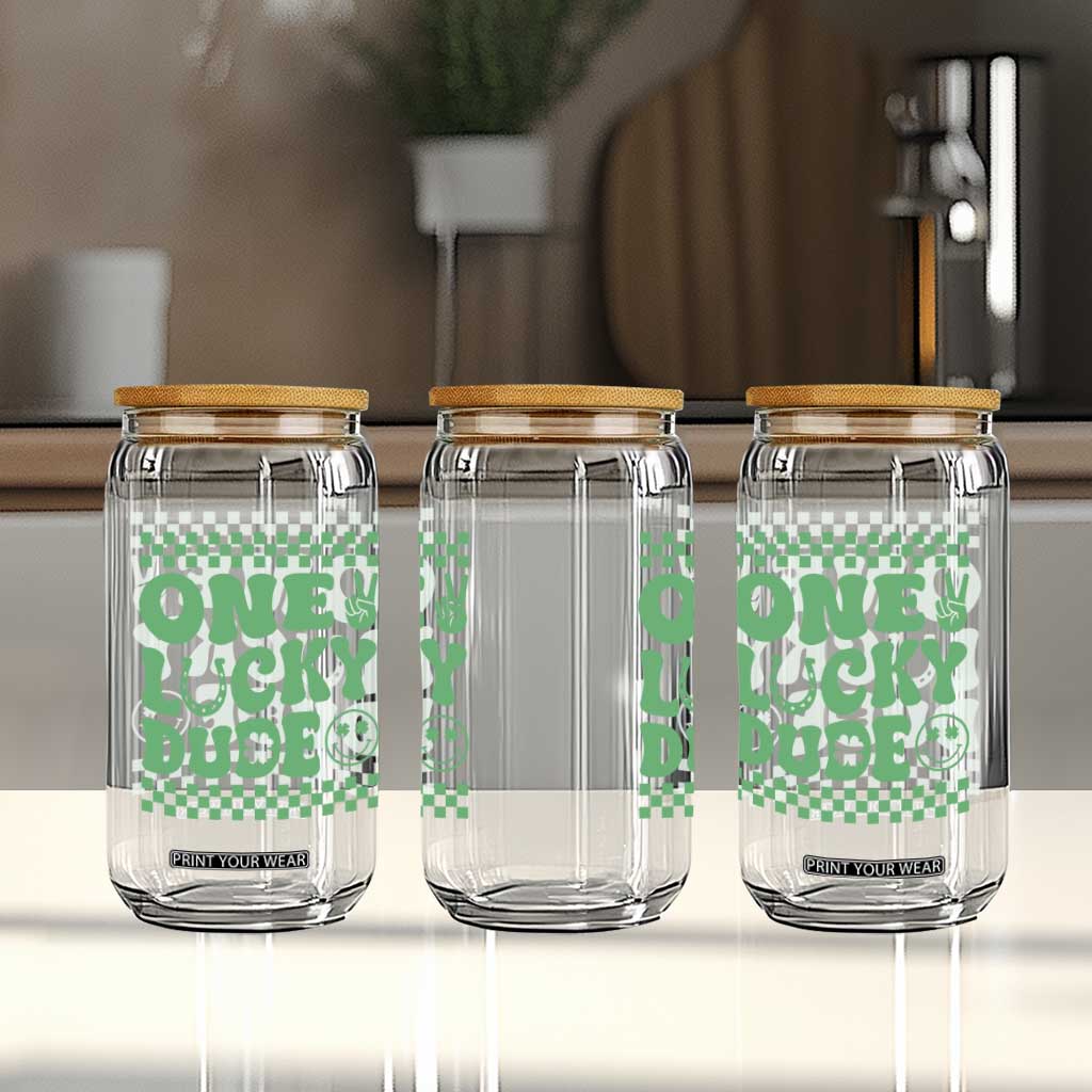 Funny One Lucky Dude Glass Can St Patrick's Day Clover Horseshoe TS11 Print Your Wear