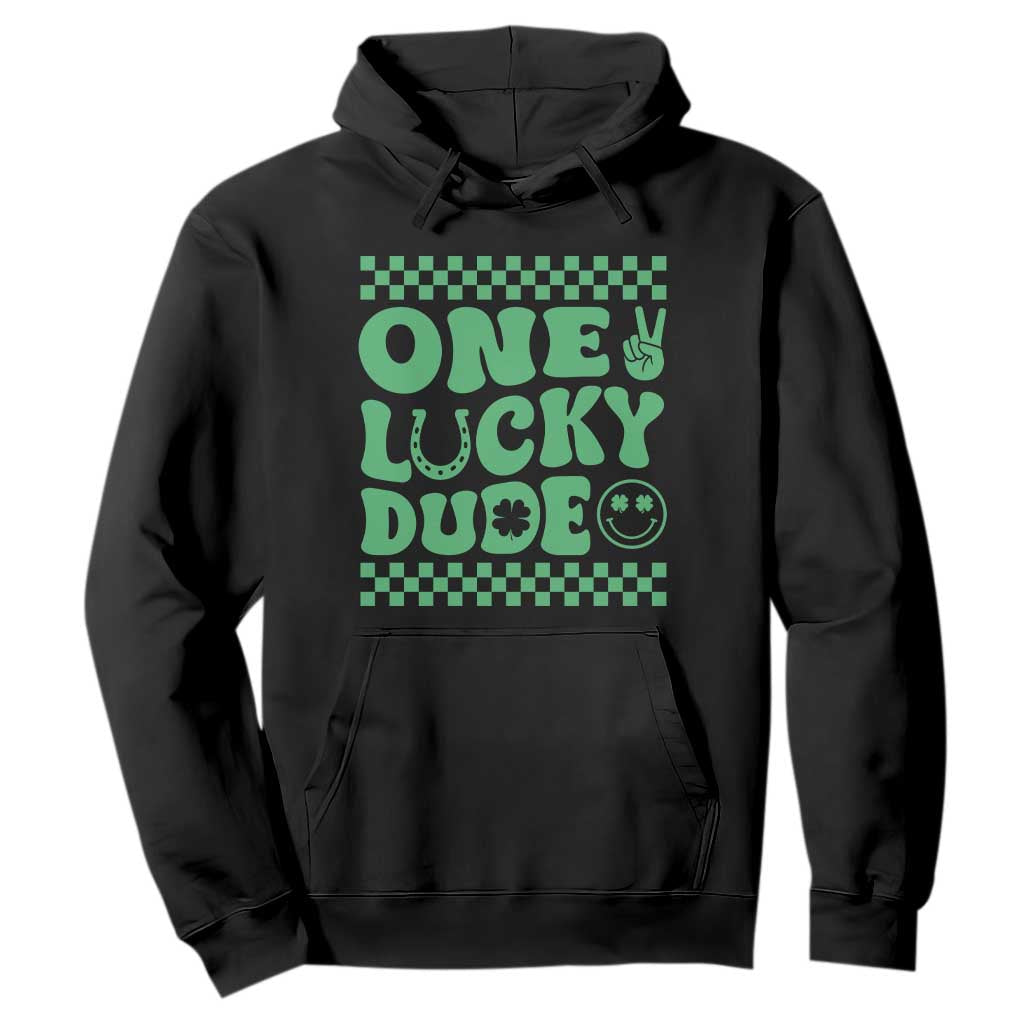 Funny One Lucky Dude Hoodie St Patrick's Day Clover Horseshoe TS11 Black Print Your Wear