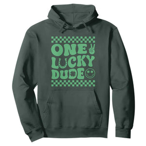 Funny One Lucky Dude Hoodie St Patrick's Day Clover Horseshoe TS11 Dark Forest Green Print Your Wear
