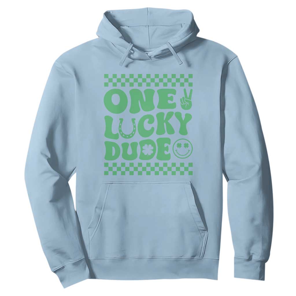 Funny One Lucky Dude Hoodie St Patrick's Day Clover Horseshoe TS11 Light Blue Print Your Wear