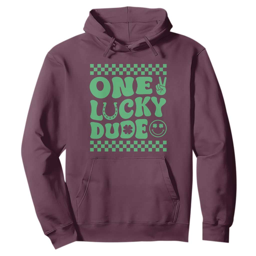 Funny One Lucky Dude Hoodie St Patrick's Day Clover Horseshoe TS11 Maroon Print Your Wear