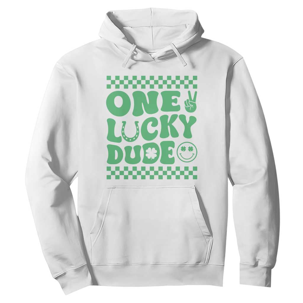 Funny One Lucky Dude Hoodie St Patrick's Day Clover Horseshoe TS11 White Print Your Wear
