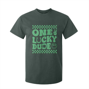 Funny One Lucky Dude T Shirt For Kid St Patrick's Day Clover Horseshoe TS11 Dark Forest Green Print Your Wear