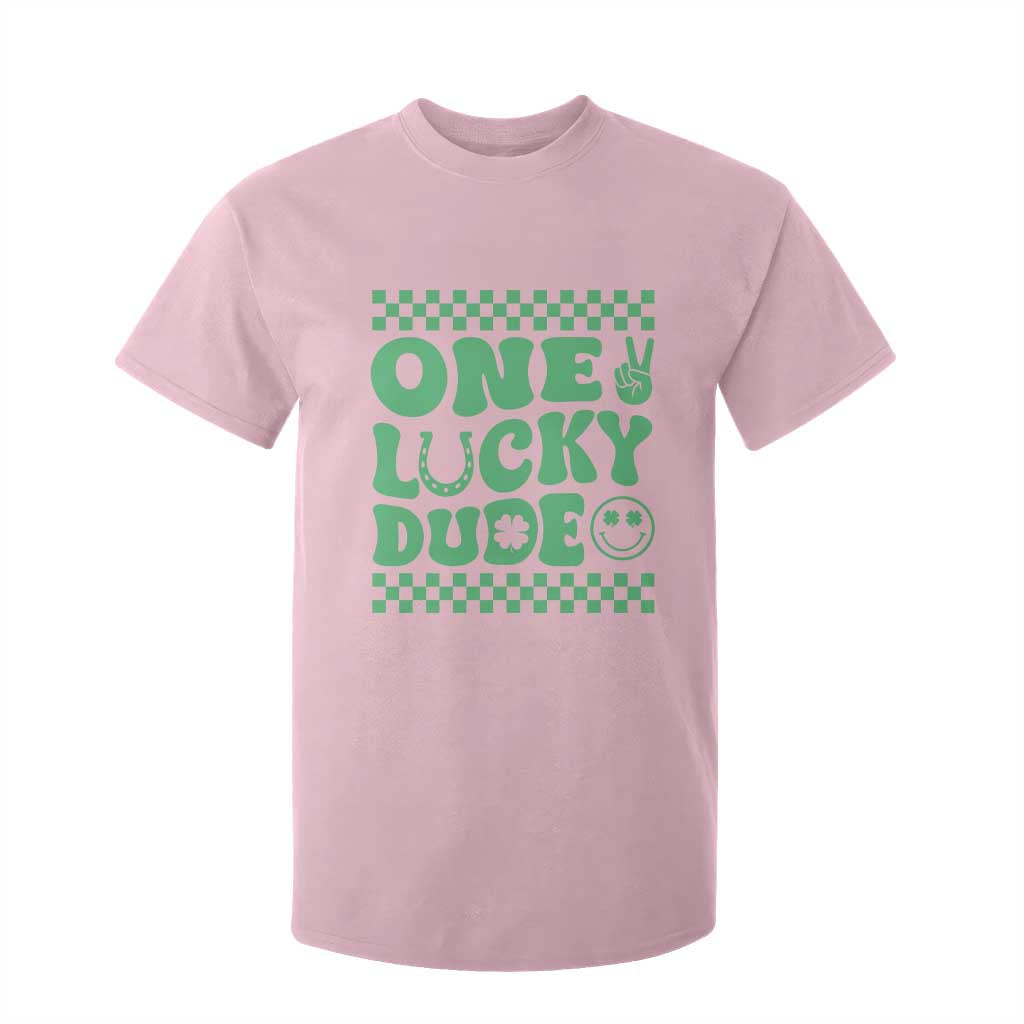 Funny One Lucky Dude T Shirt For Kid St Patrick's Day Clover Horseshoe TS11 Light Pink Print Your Wear