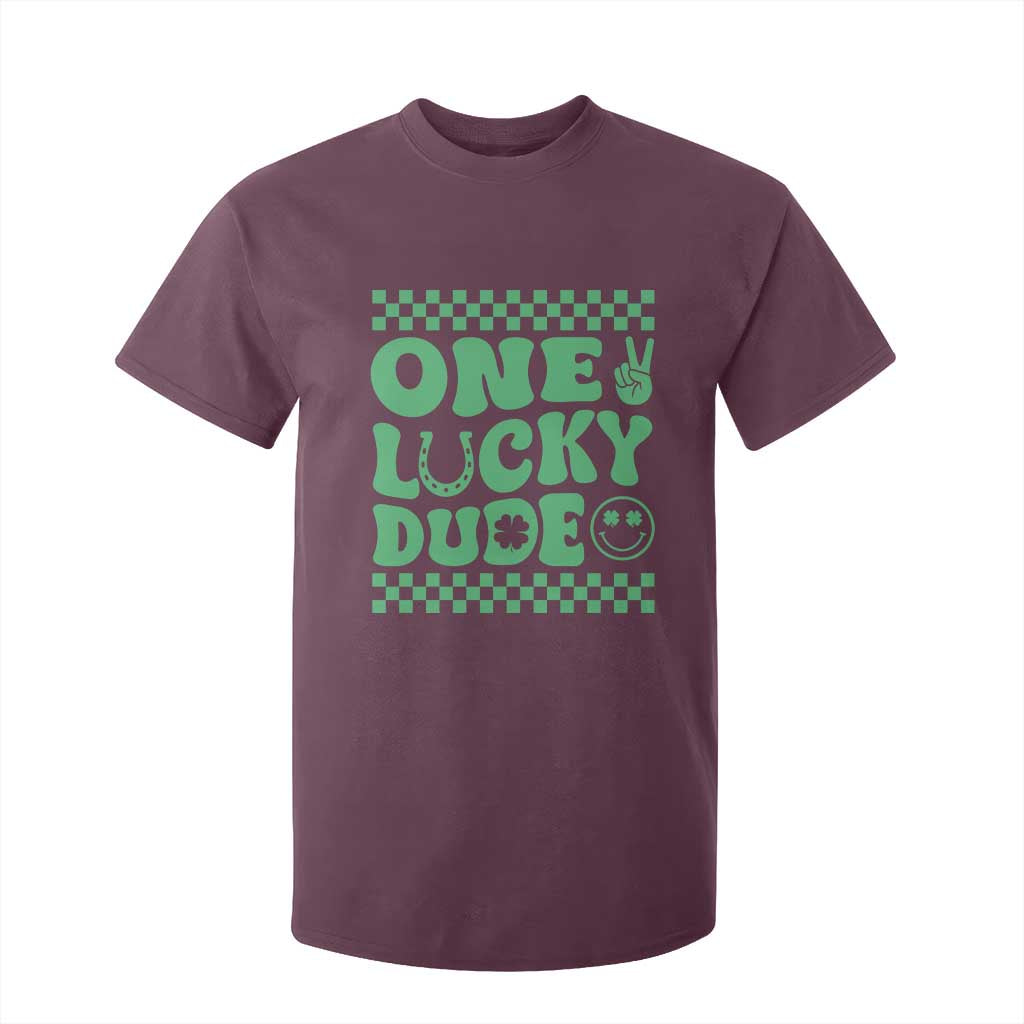 Funny One Lucky Dude T Shirt For Kid St Patrick's Day Clover Horseshoe TS11 Maroon Print Your Wear