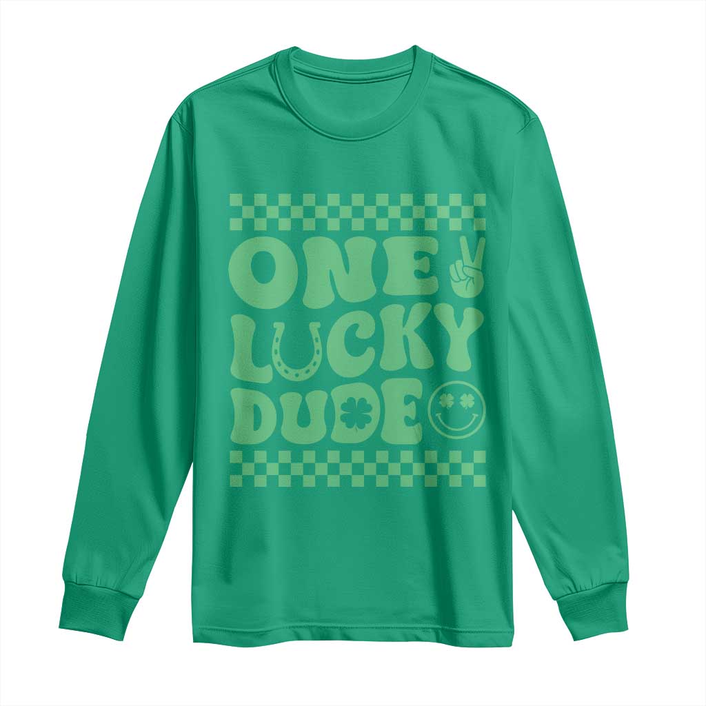 Funny One Lucky Dude Long Sleeve Shirt St Patrick's Day Clover Horseshoe TS11 Irish Green Print Your Wear