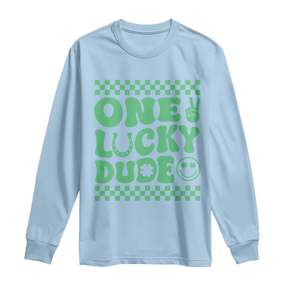 Funny One Lucky Dude Long Sleeve Shirt St Patrick's Day Clover Horseshoe TS11 Light Blue Print Your Wear