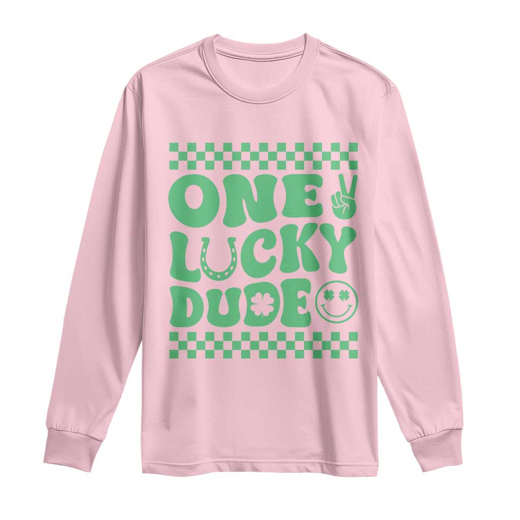 Funny One Lucky Dude Long Sleeve Shirt St Patrick's Day Clover Horseshoe TS11 Light Pink Print Your Wear