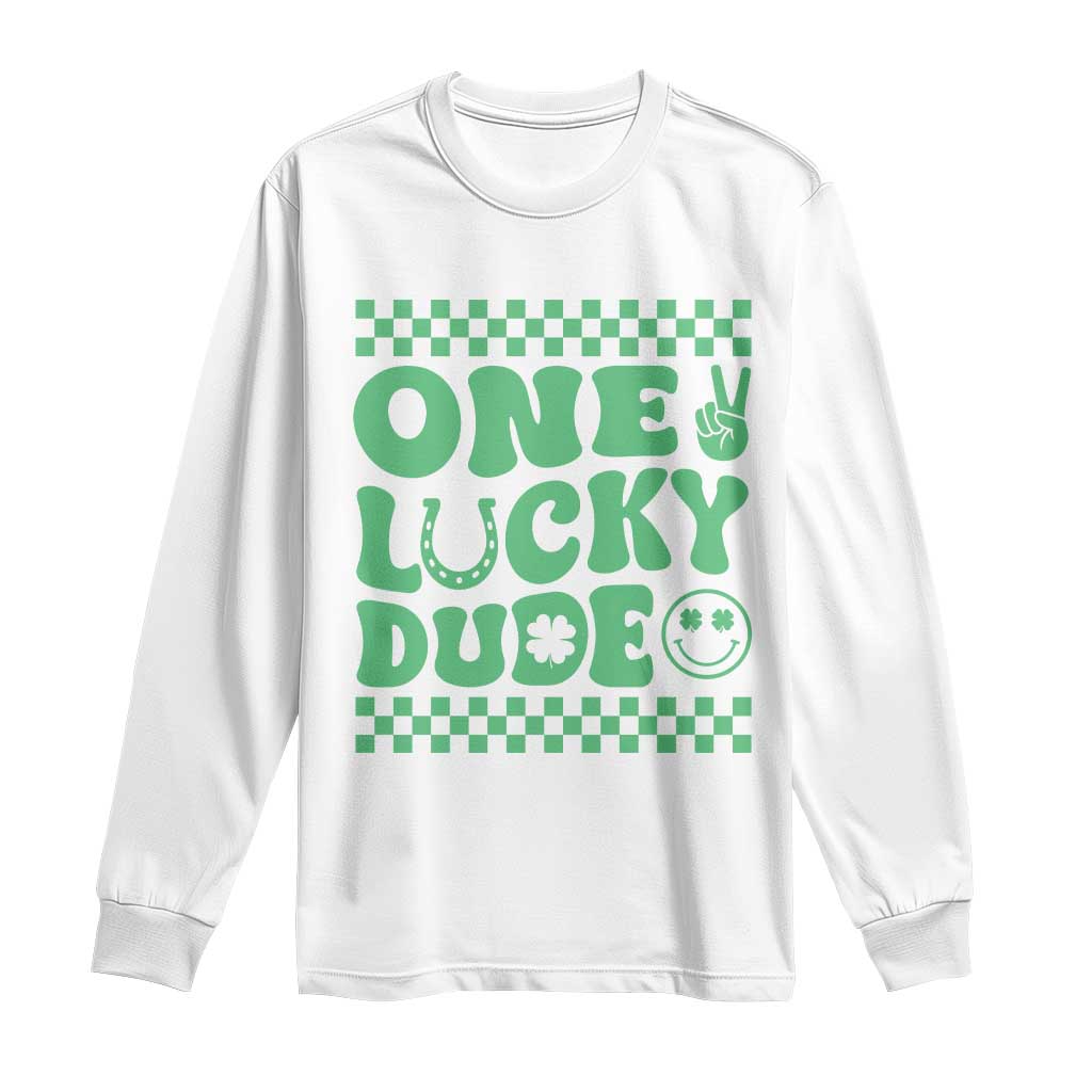 Funny One Lucky Dude Long Sleeve Shirt St Patrick's Day Clover Horseshoe TS11 White Print Your Wear