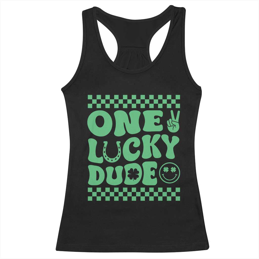 Funny One Lucky Dude Racerback Tank Top St Patrick's Day Clover Horseshoe TS11 Black Print Your Wear