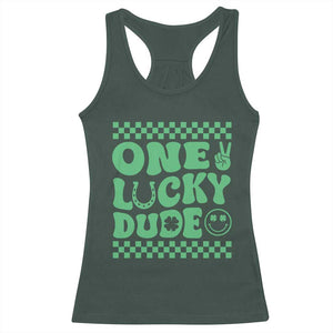 Funny One Lucky Dude Racerback Tank Top St Patrick's Day Clover Horseshoe TS11 Dark Forest Green Print Your Wear