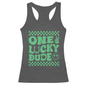 Funny One Lucky Dude Racerback Tank Top St Patrick's Day Clover Horseshoe TS11 Dark Heather Print Your Wear