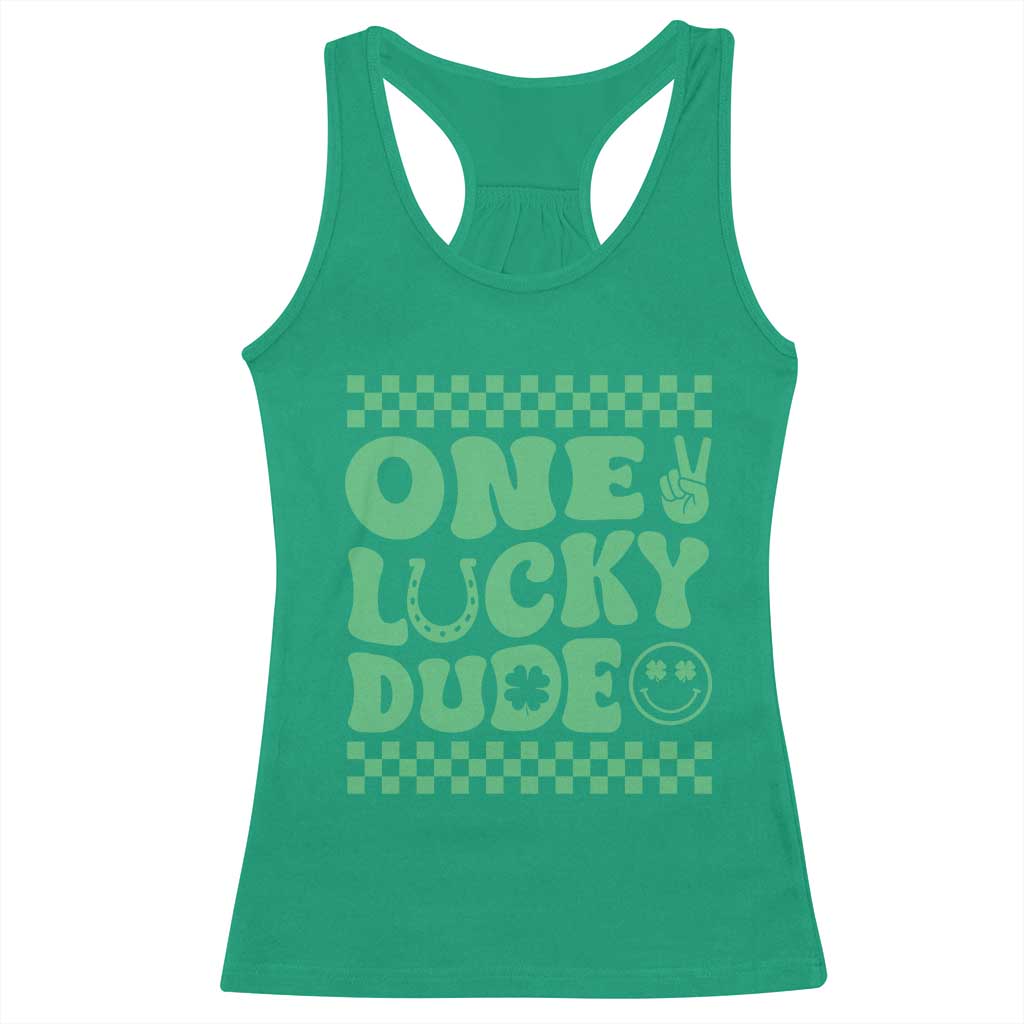 Funny One Lucky Dude Racerback Tank Top St Patrick's Day Clover Horseshoe TS11 Irish Green Print Your Wear