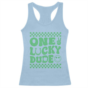 Funny One Lucky Dude Racerback Tank Top St Patrick's Day Clover Horseshoe TS11 Light Blue Print Your Wear