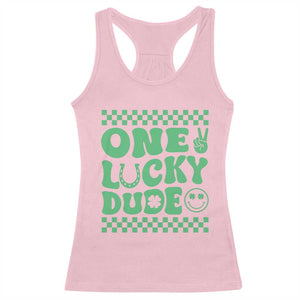 Funny One Lucky Dude Racerback Tank Top St Patrick's Day Clover Horseshoe TS11 Light Pink Print Your Wear