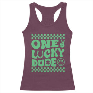 Funny One Lucky Dude Racerback Tank Top St Patrick's Day Clover Horseshoe TS11 Maroon Print Your Wear