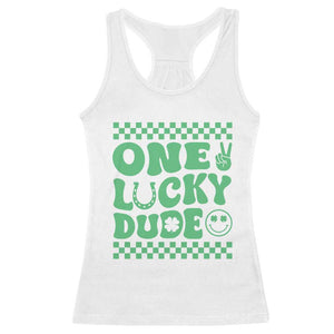 Funny One Lucky Dude Racerback Tank Top St Patrick's Day Clover Horseshoe TS11 White Print Your Wear