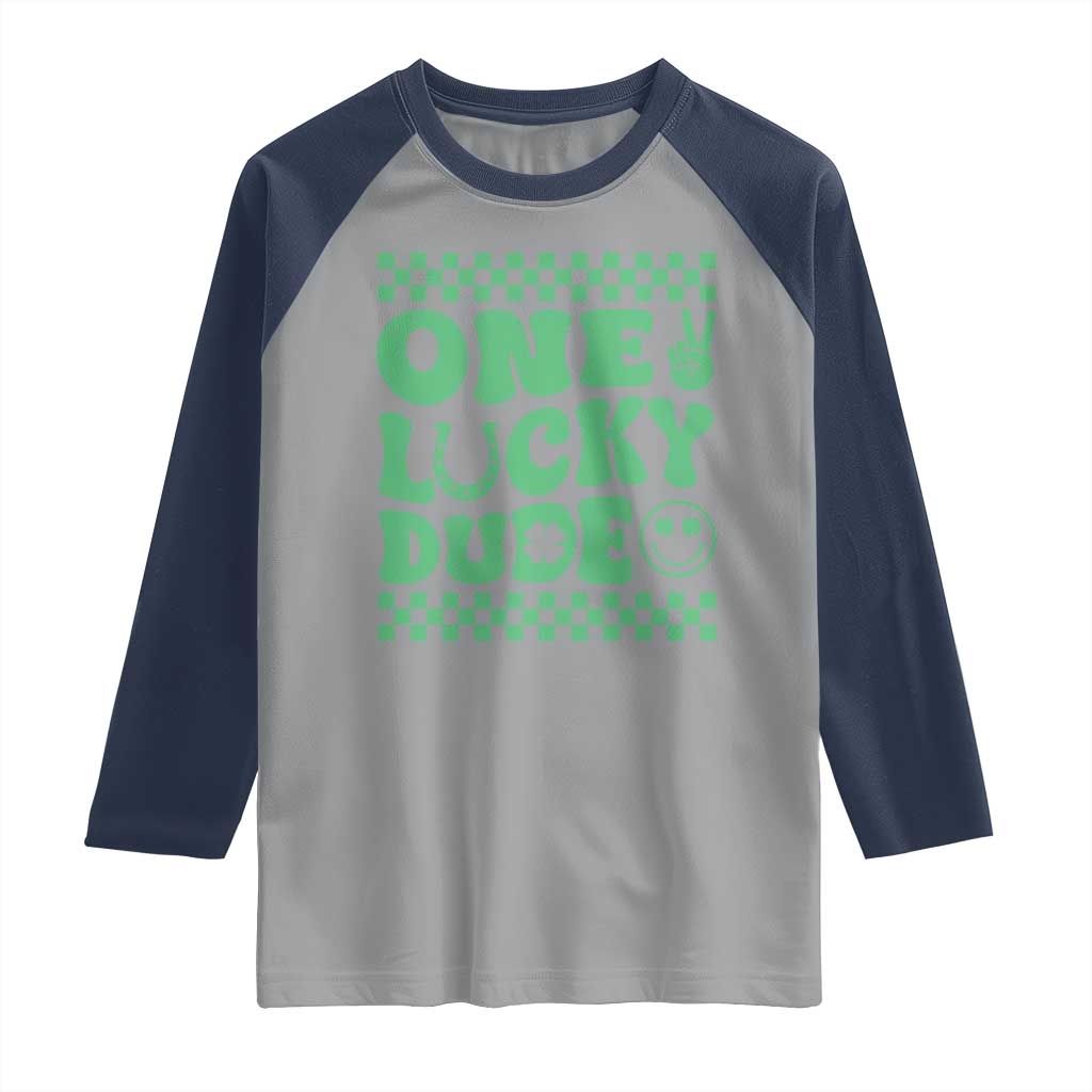 Funny One Lucky Dude Raglan Shirt St Patrick's Day Clover Horseshoe TS11 Sport Gray Navy Print Your Wear