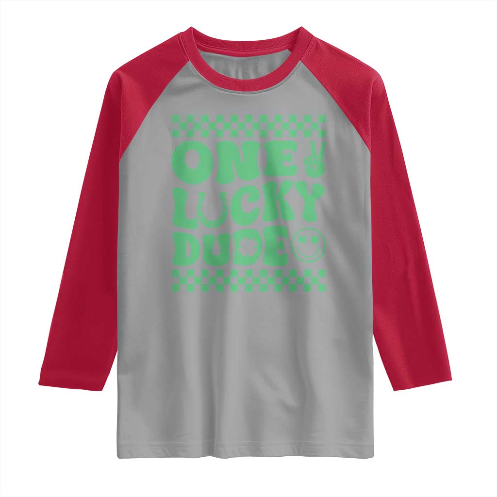 Funny One Lucky Dude Raglan Shirt St Patrick's Day Clover Horseshoe TS11 Sport Gray Red Print Your Wear