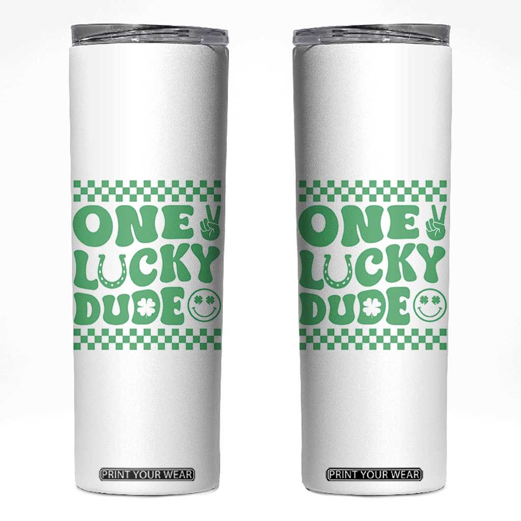 Funny One Lucky Dude Skinny Tumbler St Patrick's Day Clover Horseshoe TS11 White Print Your Wear
