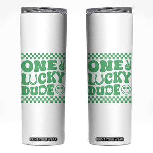 Funny One Lucky Dude Skinny Tumbler St Patrick's Day Clover Horseshoe TS11 White Print Your Wear