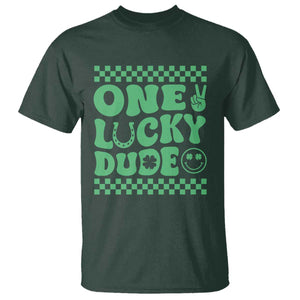 Funny One Lucky Dude T Shirt St Patrick's Day Clover Horseshoe TS11 Dark Forest Green Print Your Wear