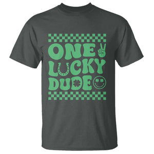 Funny One Lucky Dude T Shirt St Patrick's Day Clover Horseshoe TS11 Dark Heather Print Your Wear