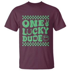 Funny One Lucky Dude T Shirt St Patrick's Day Clover Horseshoe TS11 Maroon Print Your Wear