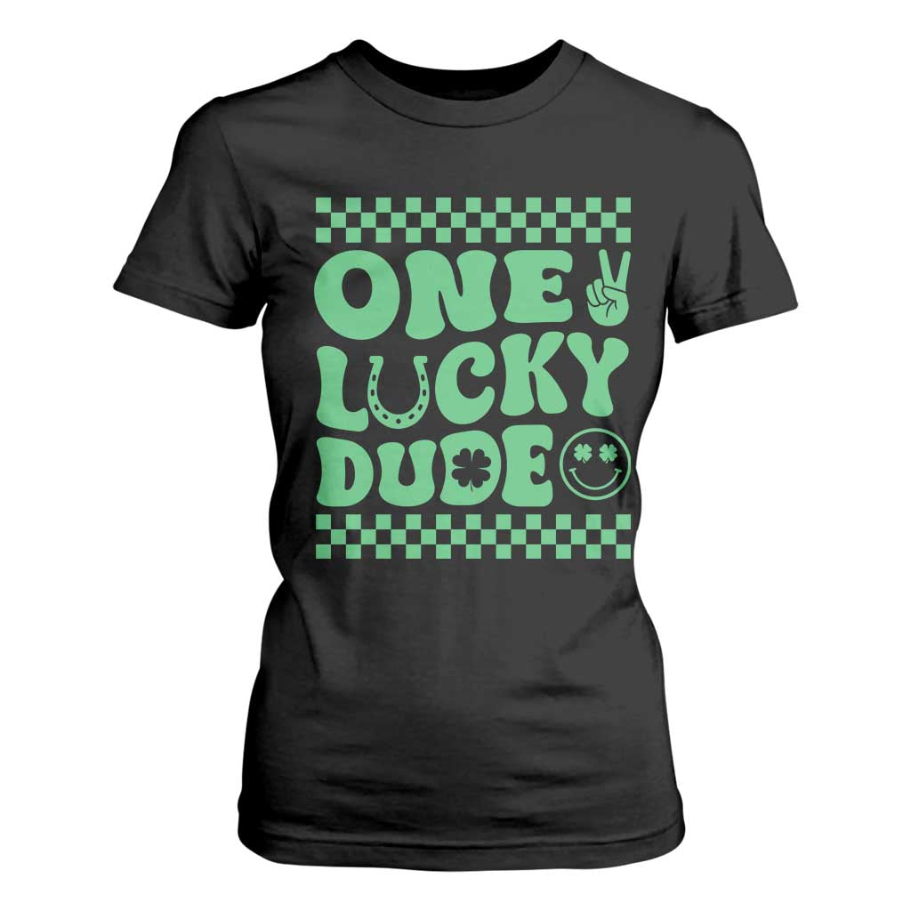 Funny One Lucky Dude T Shirt For Women St Patrick's Day Clover Horseshoe TS11 Black Print Your Wear