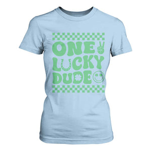 Funny One Lucky Dude T Shirt For Women St Patrick's Day Clover Horseshoe TS11 Light Blue Print Your Wear