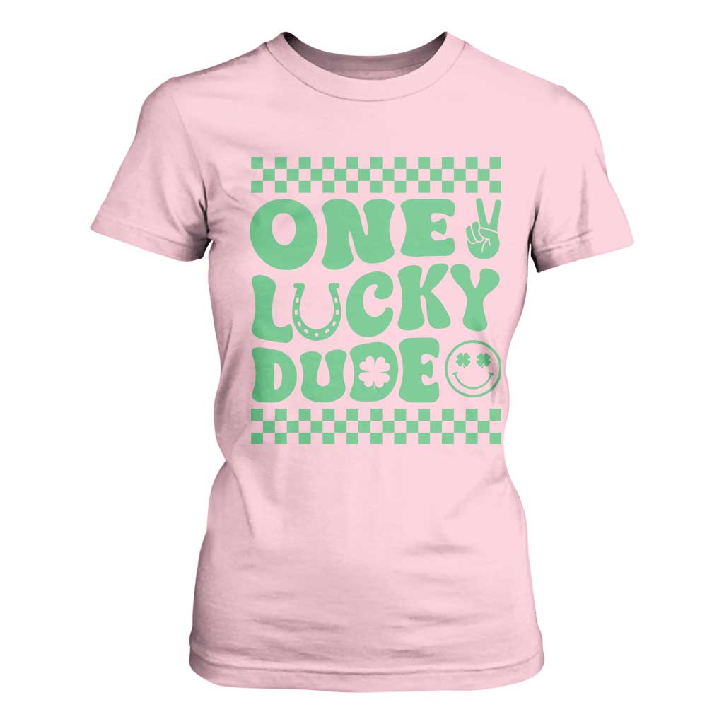Funny One Lucky Dude T Shirt For Women St Patrick's Day Clover Horseshoe TS11 Light Pink Print Your Wear