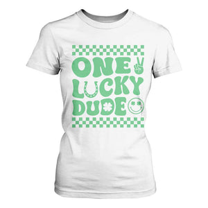 Funny One Lucky Dude T Shirt For Women St Patrick's Day Clover Horseshoe TS11 White Print Your Wear