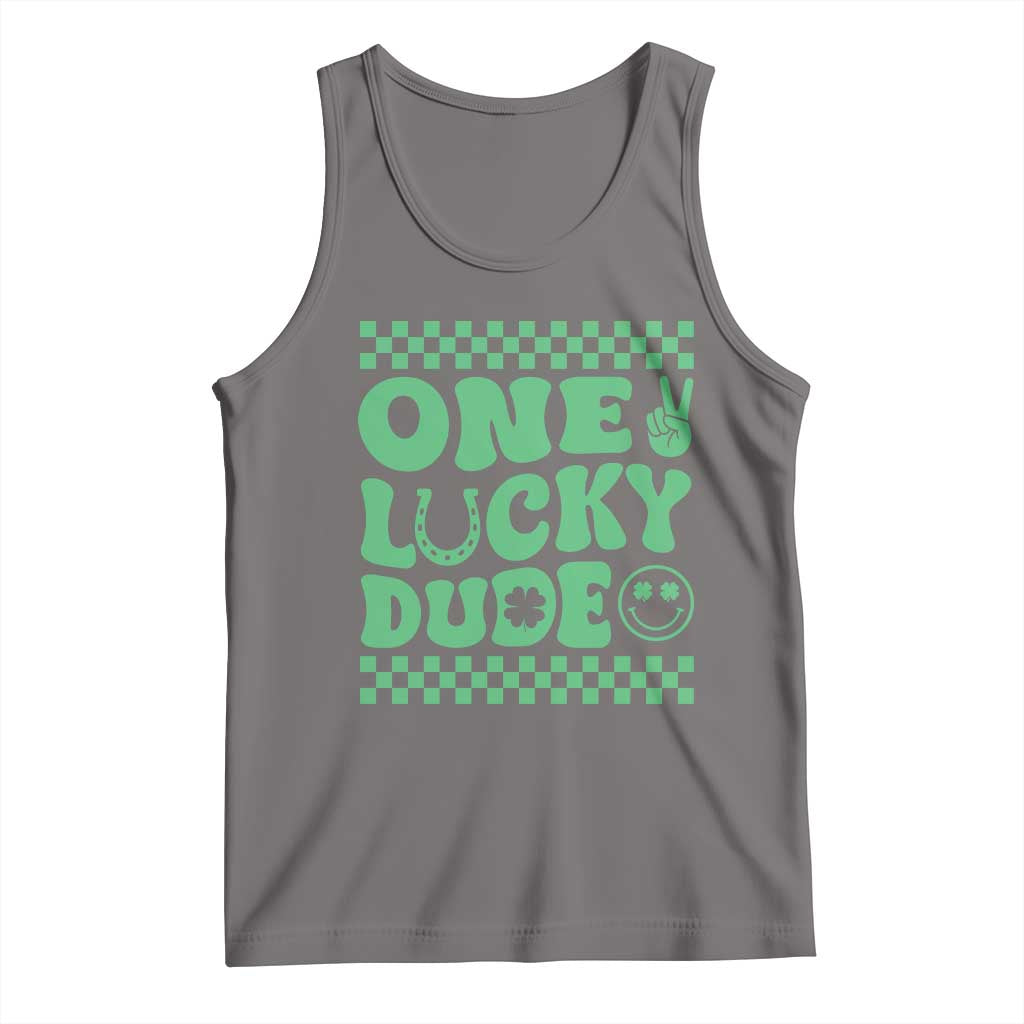 Funny One Lucky Dude Tank Top St Patrick's Day Clover Horseshoe TS11 Deep Heather Print Your Wear