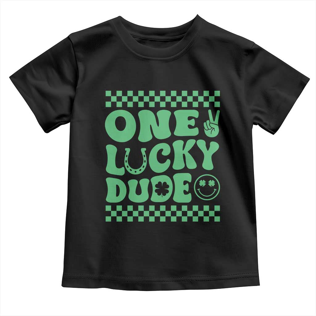 Funny One Lucky Dude Toddler T Shirt St Patrick's Day Clover Horseshoe TS11 Black Print Your Wear