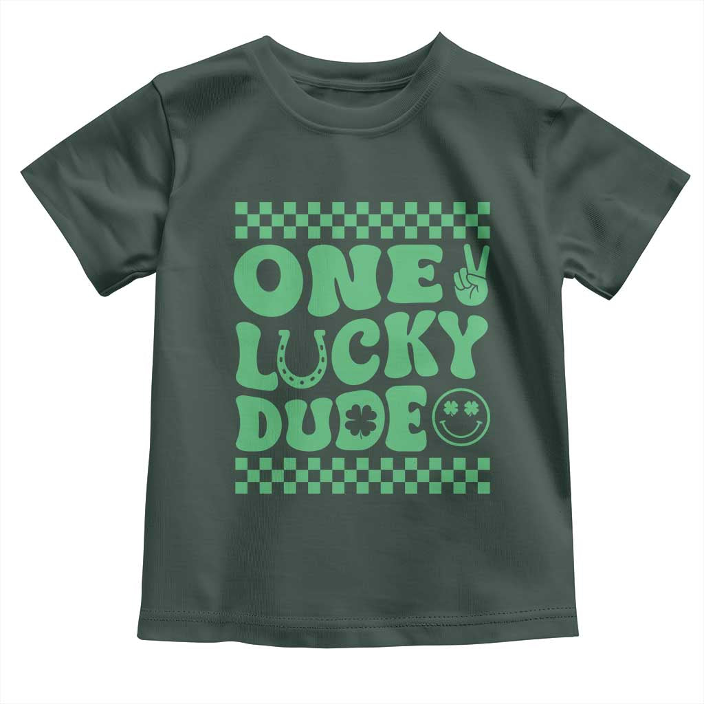 Funny One Lucky Dude Toddler T Shirt St Patrick's Day Clover Horseshoe TS11 Dark Forest Green Print Your Wear