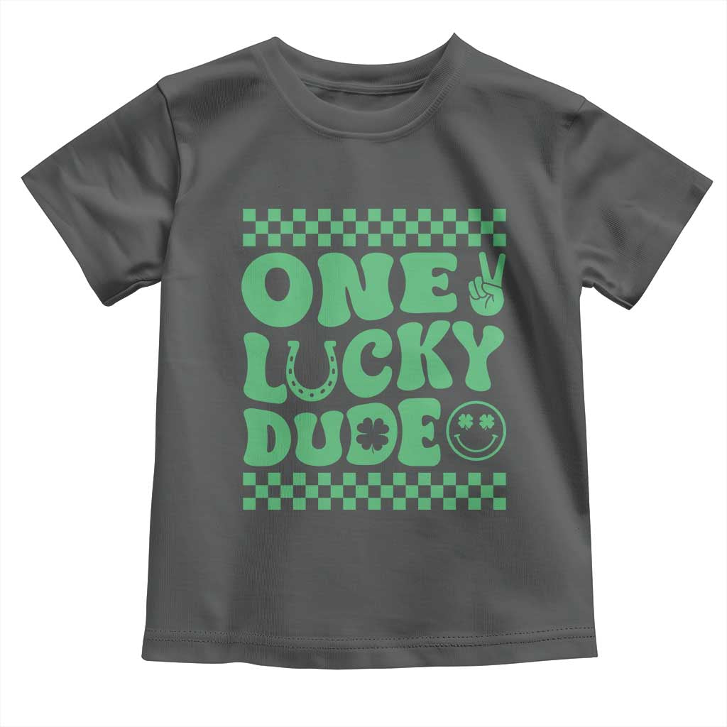 Funny One Lucky Dude Toddler T Shirt St Patrick's Day Clover Horseshoe TS11 Dark Heather Print Your Wear