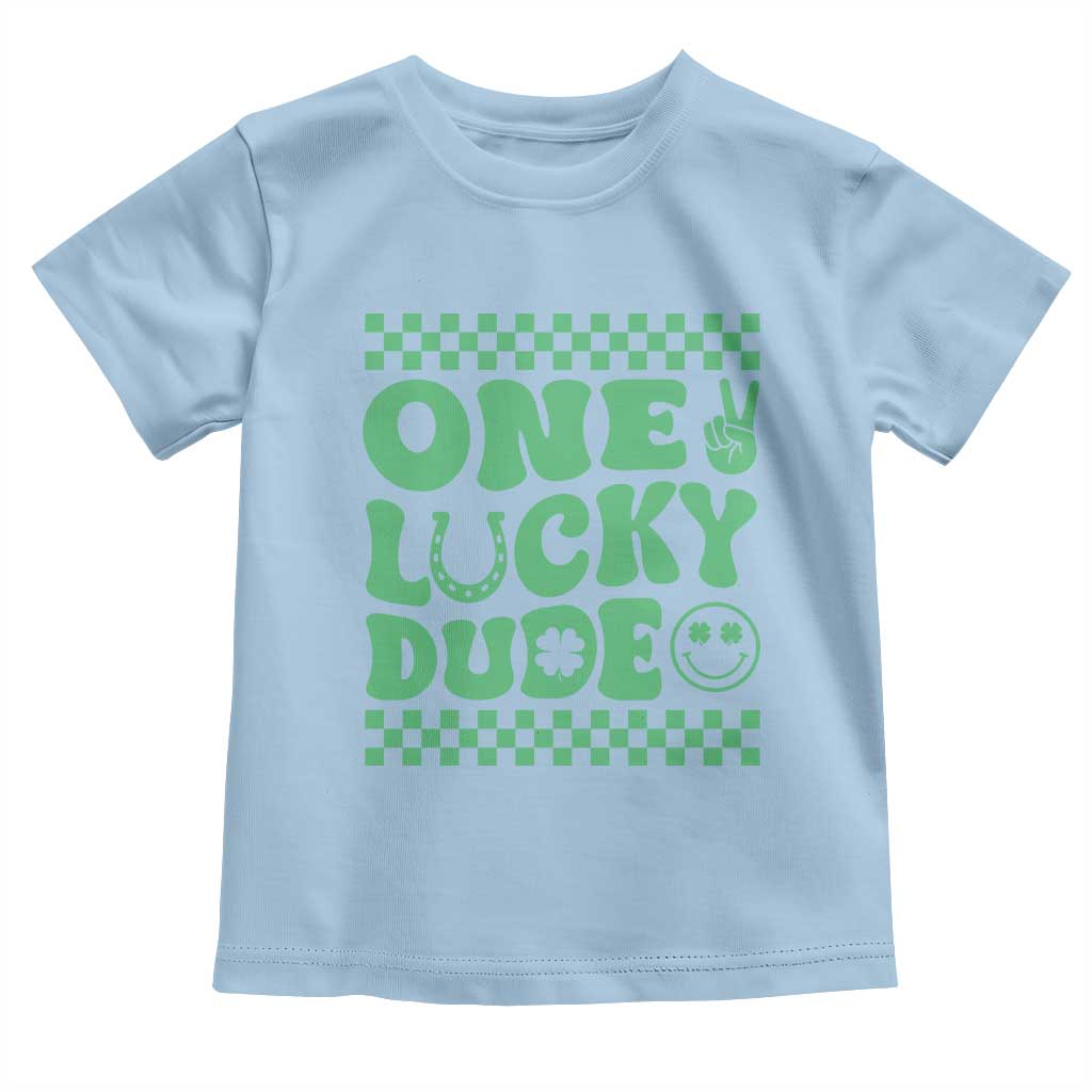 Funny One Lucky Dude Toddler T Shirt St Patrick's Day Clover Horseshoe TS11 Light Blue Print Your Wear