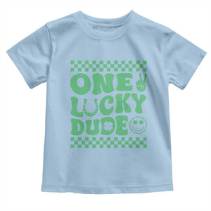 Funny One Lucky Dude Toddler T Shirt St Patrick's Day Clover Horseshoe TS11 Light Blue Print Your Wear