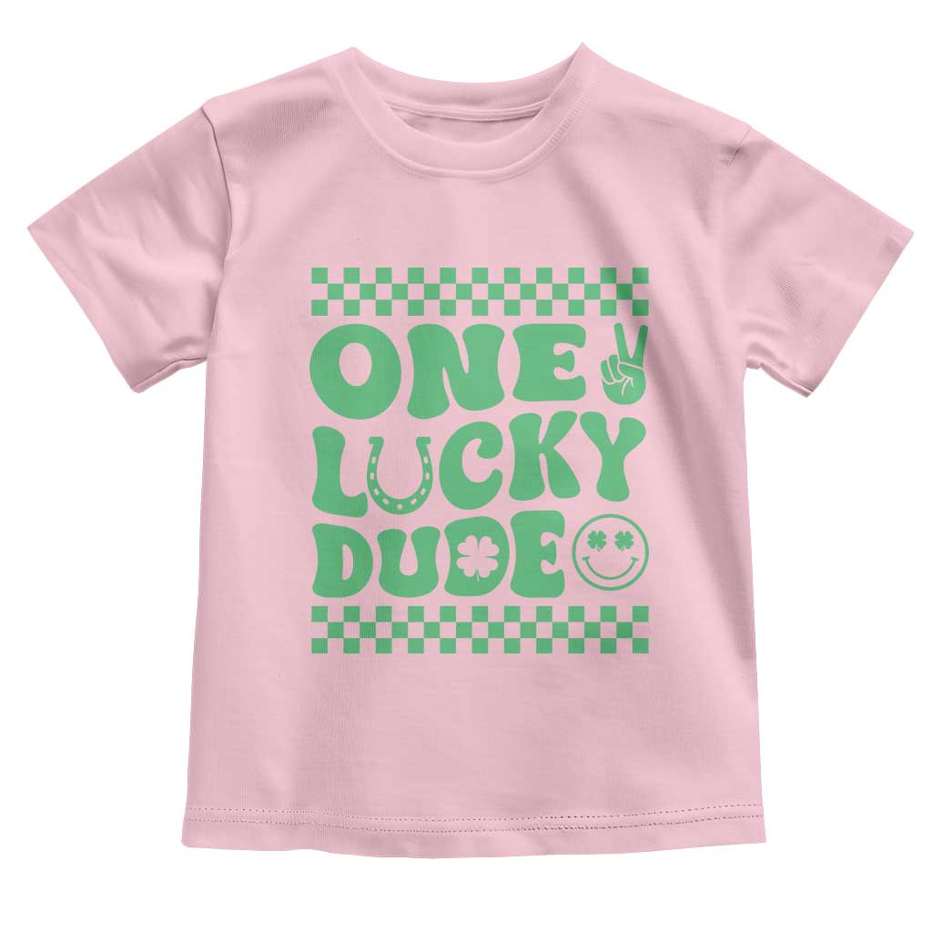 Funny One Lucky Dude Toddler T Shirt St Patrick's Day Clover Horseshoe TS11 Light Pink Print Your Wear