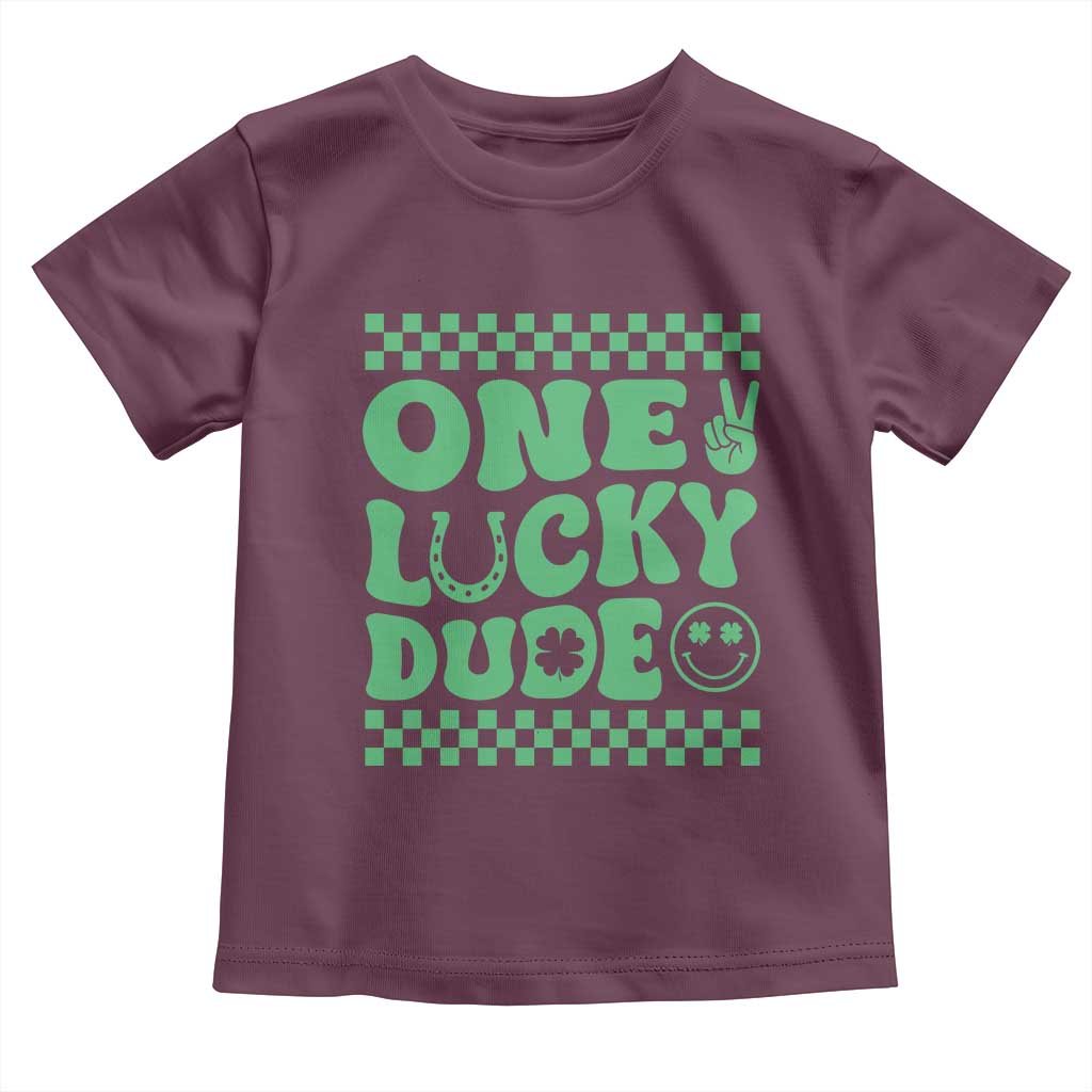 Funny One Lucky Dude Toddler T Shirt St Patrick's Day Clover Horseshoe TS11 Maroon Print Your Wear