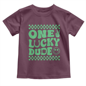 Funny One Lucky Dude Toddler T Shirt St Patrick's Day Clover Horseshoe TS11 Maroon Print Your Wear