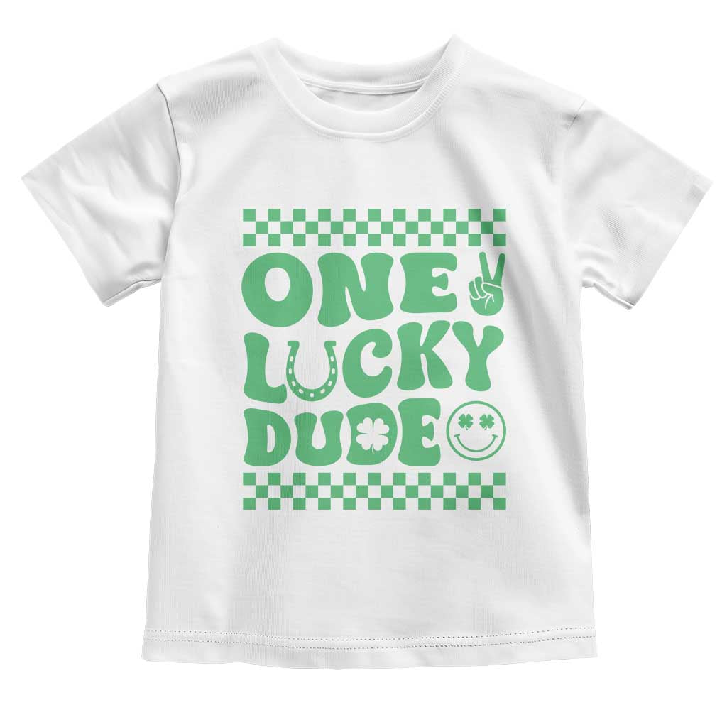 Funny One Lucky Dude Toddler T Shirt St Patrick's Day Clover Horseshoe TS11 White Print Your Wear