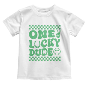 Funny One Lucky Dude Toddler T Shirt St Patrick's Day Clover Horseshoe TS11 White Print Your Wear