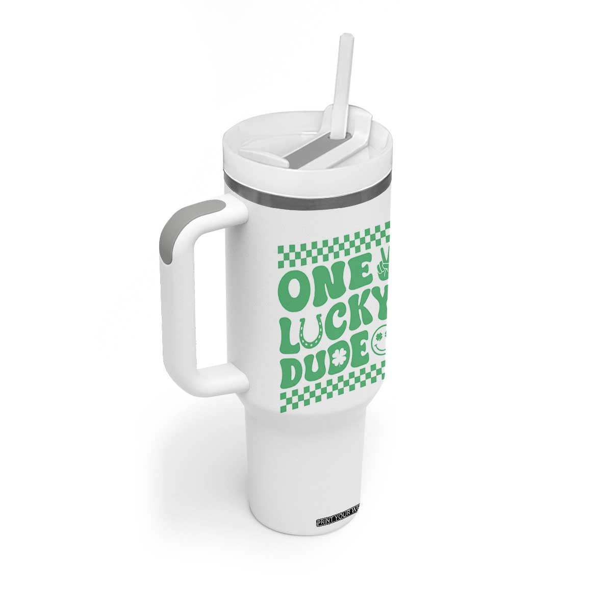 Funny One Lucky Dude Tumbler With Handle St Patrick's Day Clover Horseshoe TS11 Print Your Wear