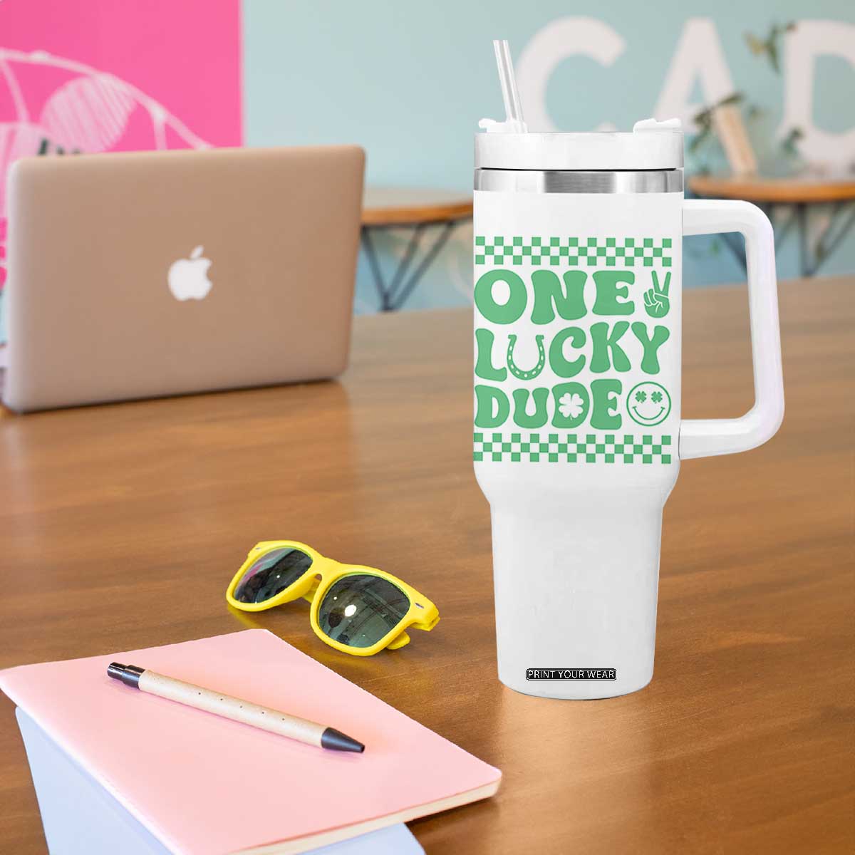 Funny One Lucky Dude Tumbler With Handle St Patrick's Day Clover Horseshoe TS11 Print Your Wear
