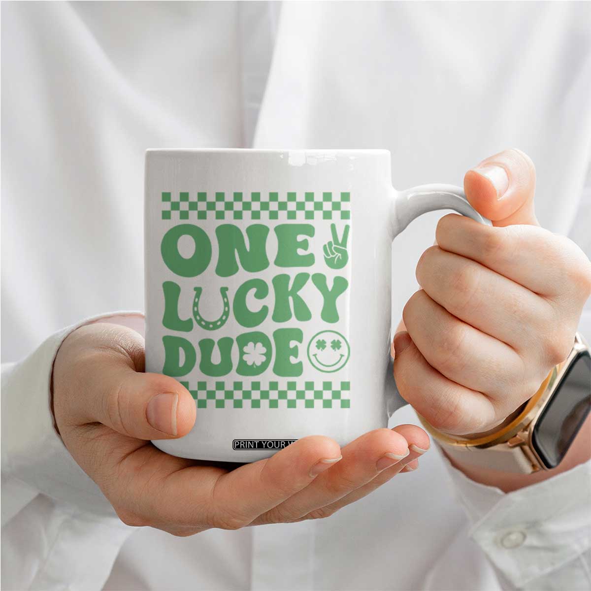 Funny One Lucky Dude Coffee Mug St Patrick's Day Clover Horseshoe TS11 Print Your Wear