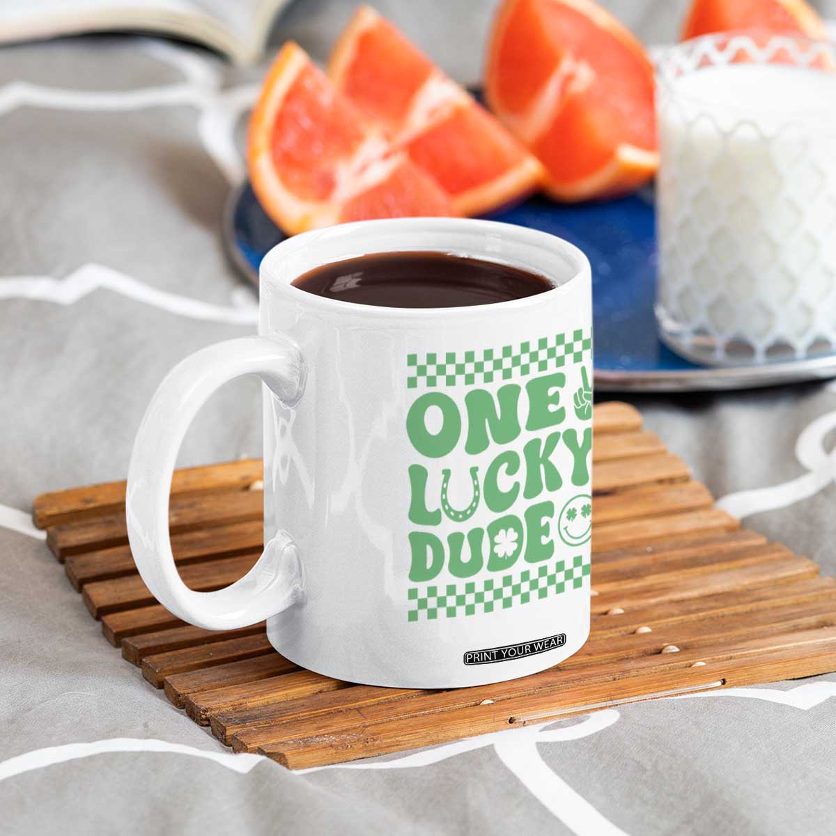 Funny One Lucky Dude Coffee Mug St Patrick's Day Clover Horseshoe TS11 Print Your Wear