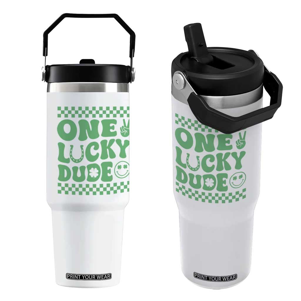 Funny One Lucky Dude Flip Straw Tumbler St Patrick's Day Clover Horseshoe TS11 One Size: 30 oz White Print Your Wear