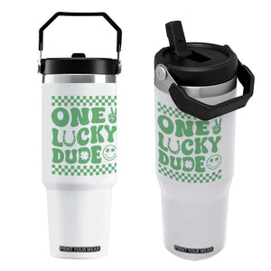 Funny One Lucky Dude Flip Straw Tumbler St Patrick's Day Clover Horseshoe TS11 One Size: 30 oz White Print Your Wear
